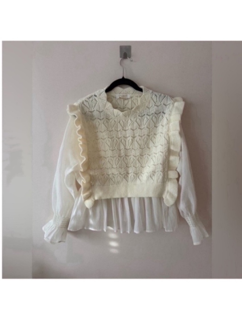 CocoBleu Cream Sweater with Sheer Sleeves Medium